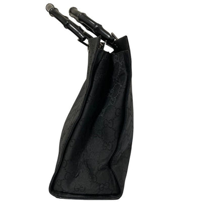 Gucci Bamboo Handle GG Pattern Handbag Tote Bag 002 1010 Black Men Ladies