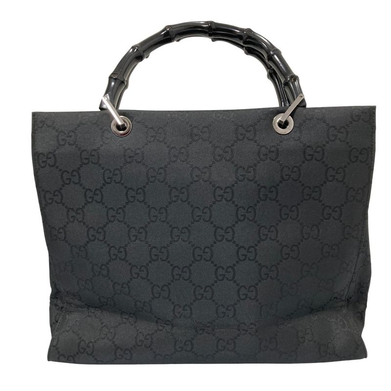 Gucci Bamboo Handle GG Pattern Handbag Tote Bag 002 1010 Black Men Ladies