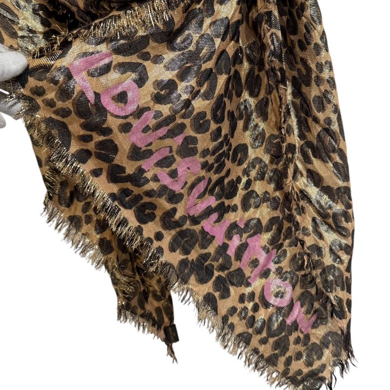 Louis Vuitton Leopard Pattern Cashmere And Silk Shawl 401910 Gold Color Women's