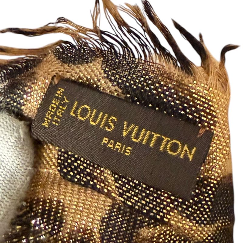 Louis Vuitton Leopard Pattern Cashmere And Silk Shawl 401910 Gold Color Women's