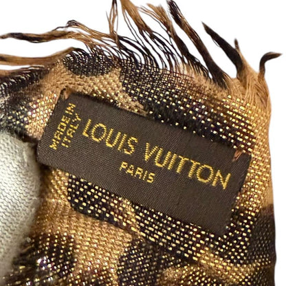 Louis Vuitton Leopard Pattern Cashmere And Silk Shawl 401910 Gold Color Women's