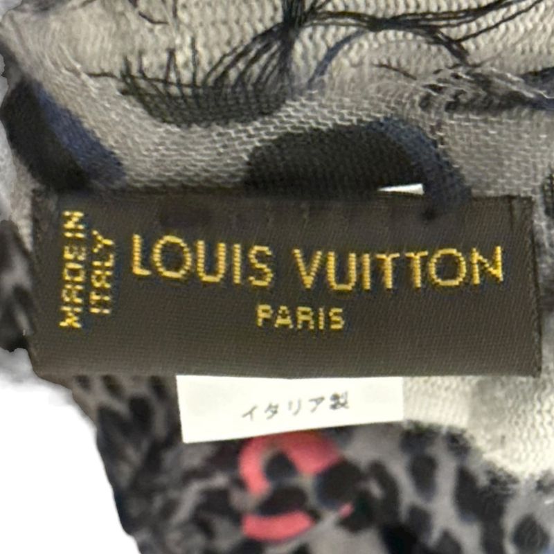 Louis Vuitton Leopard Pattern Cashmere And Silk Sheer Shawl 413287 Gray