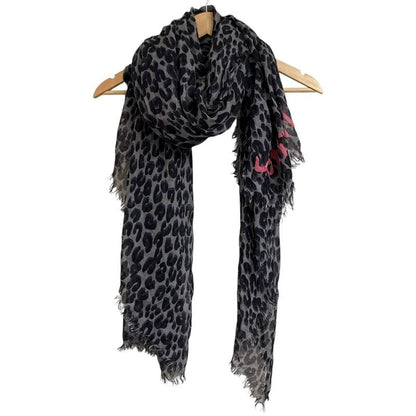 Louis Vuitton Leopard Pattern Cashmere And Silk Sheer Shawl 413287 Gray