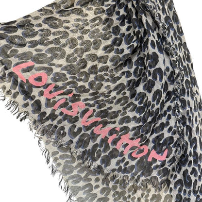 Louis Vuitton Leopard Pattern Cashmere And Silk Sheer Shawl 413287 Gray