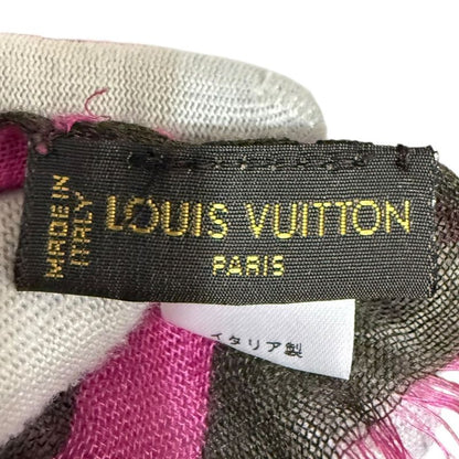 Louis Vuitton Total Cashmere And Silk Shawl 401910 Khaki And Pink Ladies Used