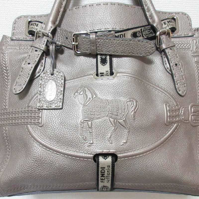 Fendi Selleria Villa Borghese Handbag 8bn155 Gray Ladies Used