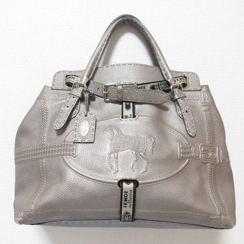 Fendi Selleria Villa Borghese Handbag 8bn155 Gray Ladies Used