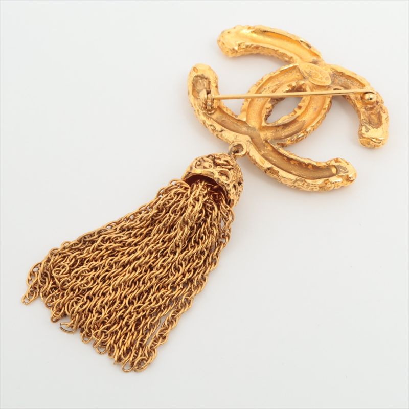 Vintage Chanel Coco Mark Brooch 93A Gold Accessories Chain Tassel Ladies TTT