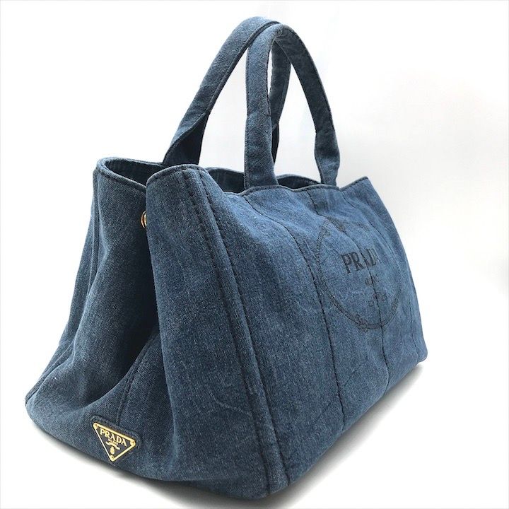 Prada Canapa 2-Way Shoulder Tote Hand Denim Blue