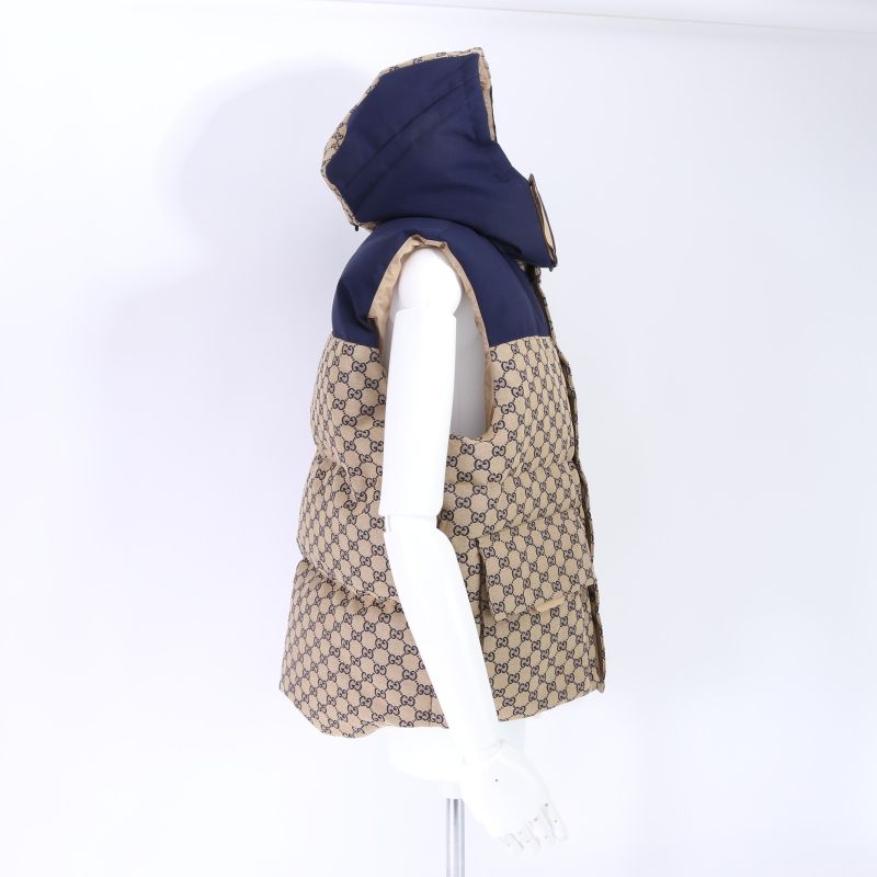 Current Gucci GG Canvas Down Vest With Detachable Hood 48 M Size Equivalent