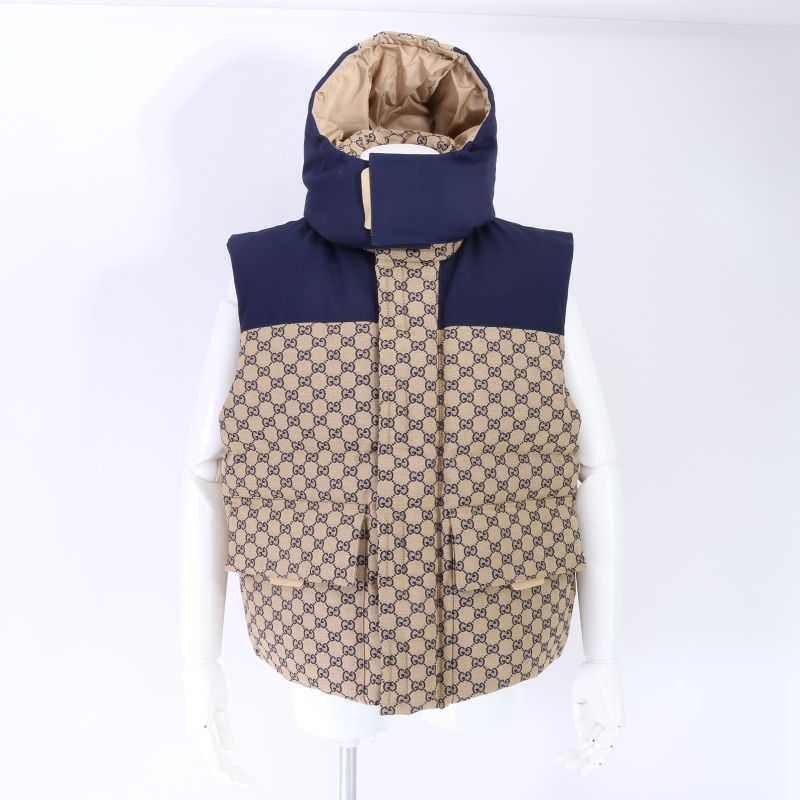 Current Gucci GG Canvas Down Vest With Detachable Hood 48 M Size Equivalent