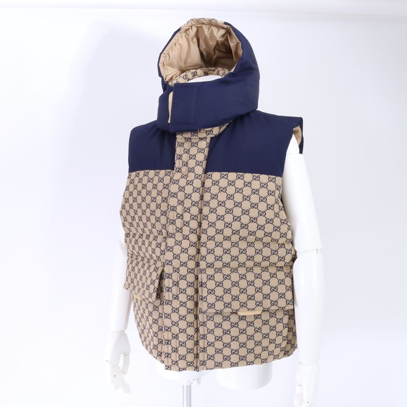 Current Gucci GG Canvas Down Vest With Detachable Hood 48 M Size Equivalent