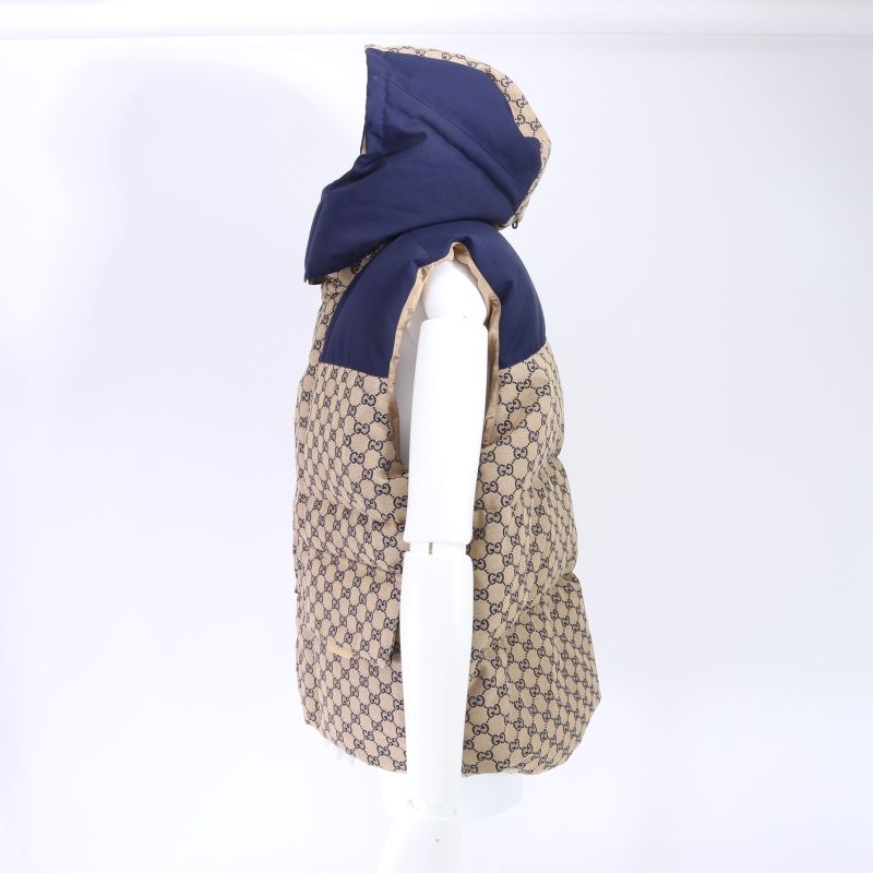 Current Gucci GG Canvas Down Vest With Detachable Hood 48 M Size Equivalent