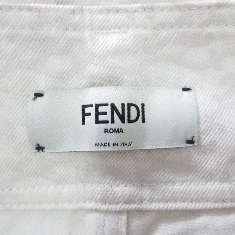 Fendi Model 2021 FF Calligraphy High Waist Denim Pants Jeans 38 Size Ivory