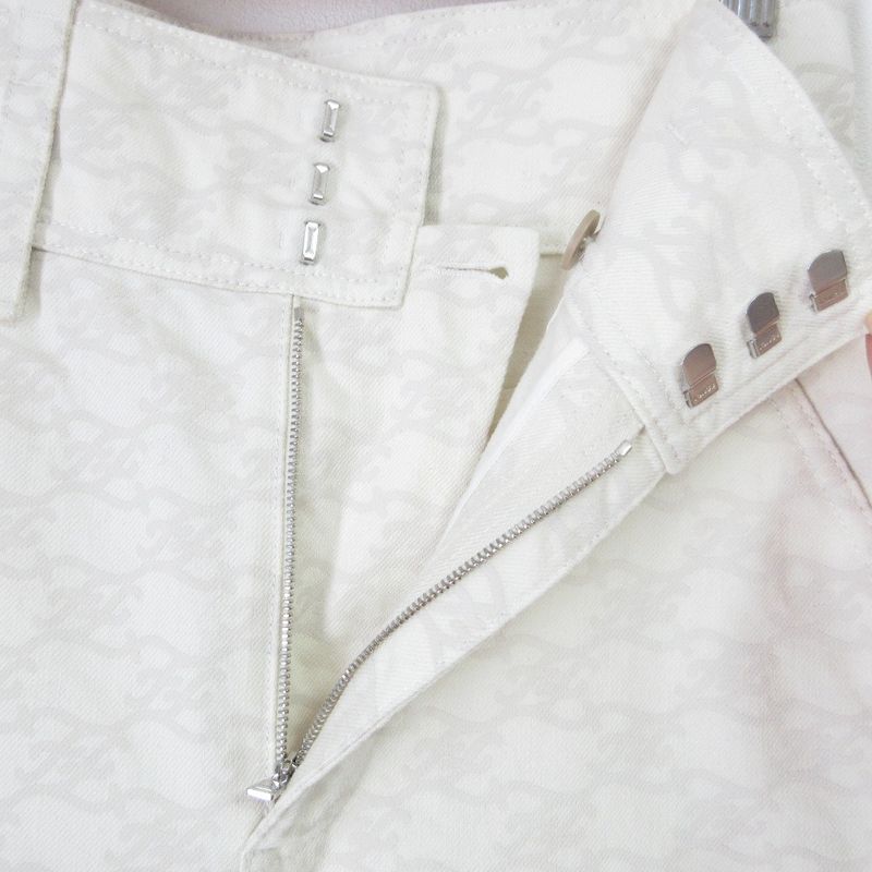 Fendi Model 2021 FF Calligraphy High Waist Denim Pants Jeans 38 Size Ivory