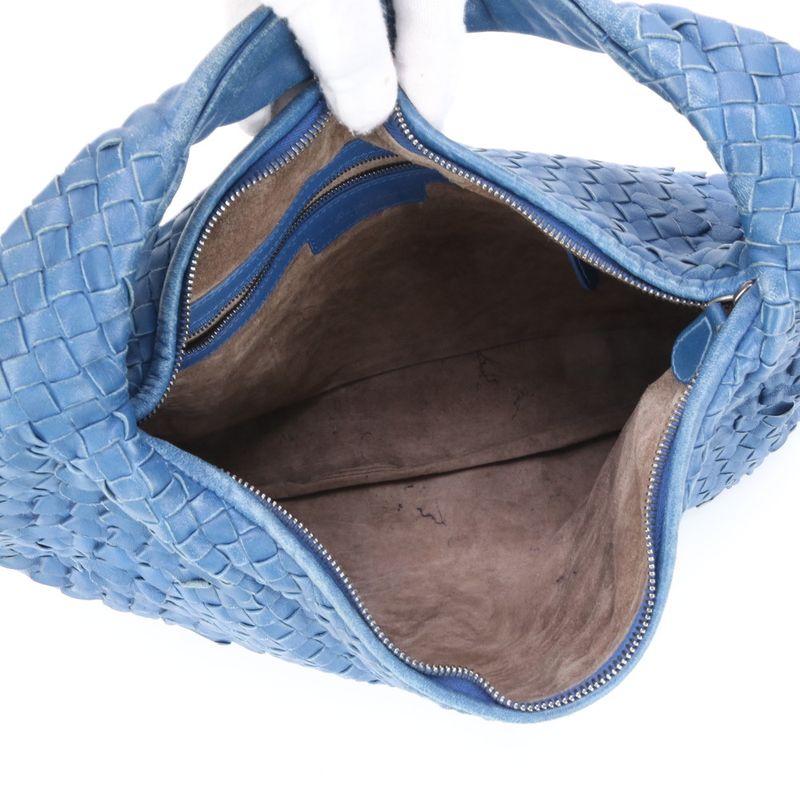 Bottega Veneta Intrecciato Hobo Blue Leather Shoulder Bag Shoulder Tote Hand