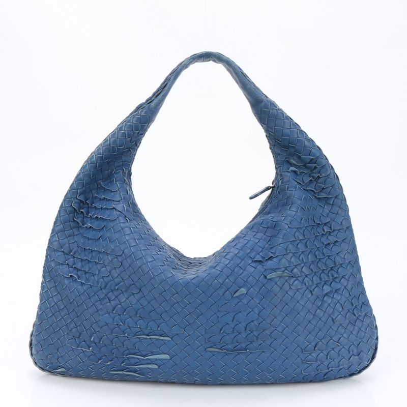 Bottega Veneta Intrecciato Hobo Blue Leather Shoulder Bag Shoulder Tote Hand