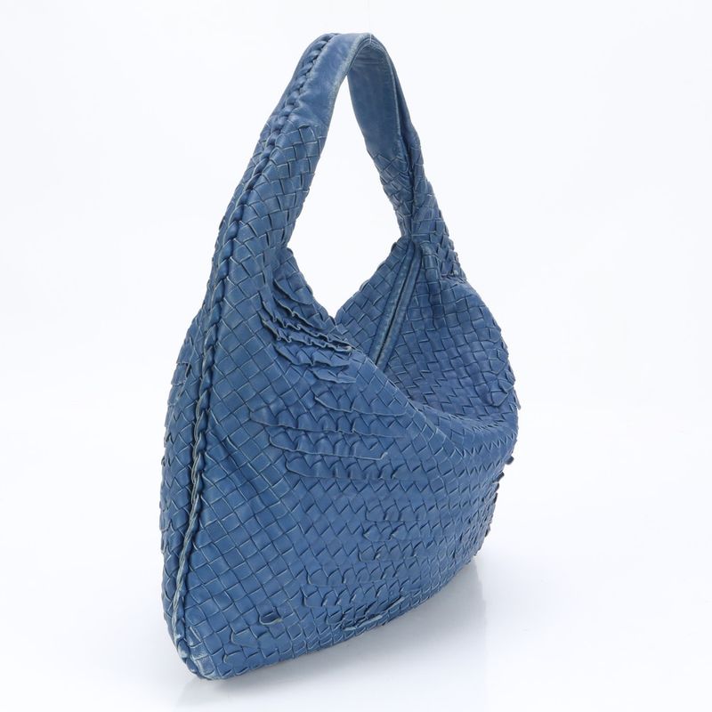 Bottega Veneta Intrecciato Hobo Blue Leather Shoulder Bag Shoulder Tote Hand