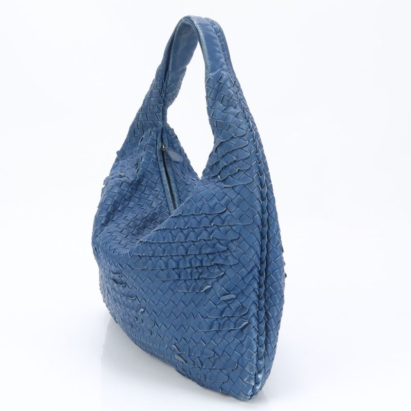 Bottega Veneta Intrecciato Hobo Blue Leather Shoulder Bag Shoulder Tote Hand