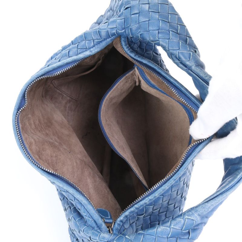 Bottega Veneta Intrecciato Hobo Blue Leather Shoulder Bag Shoulder Tote Hand
