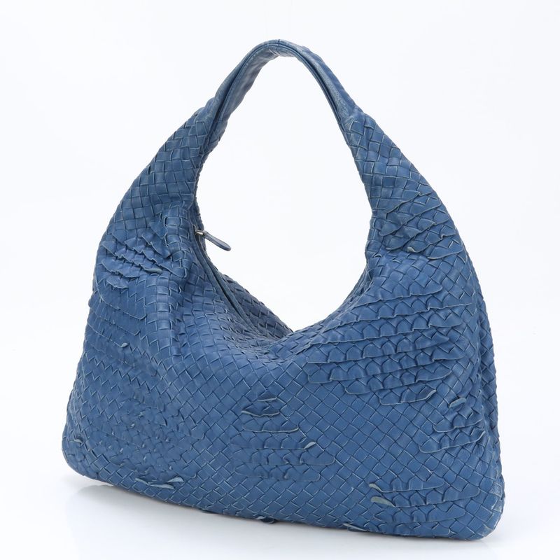 Bottega Veneta Intrecciato Hobo Blue Leather Shoulder Bag Shoulder Tote Hand