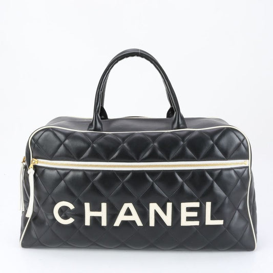 Chanel With Serial Seal Matelasse Logo Leather Boston Bag Business Travel Hand