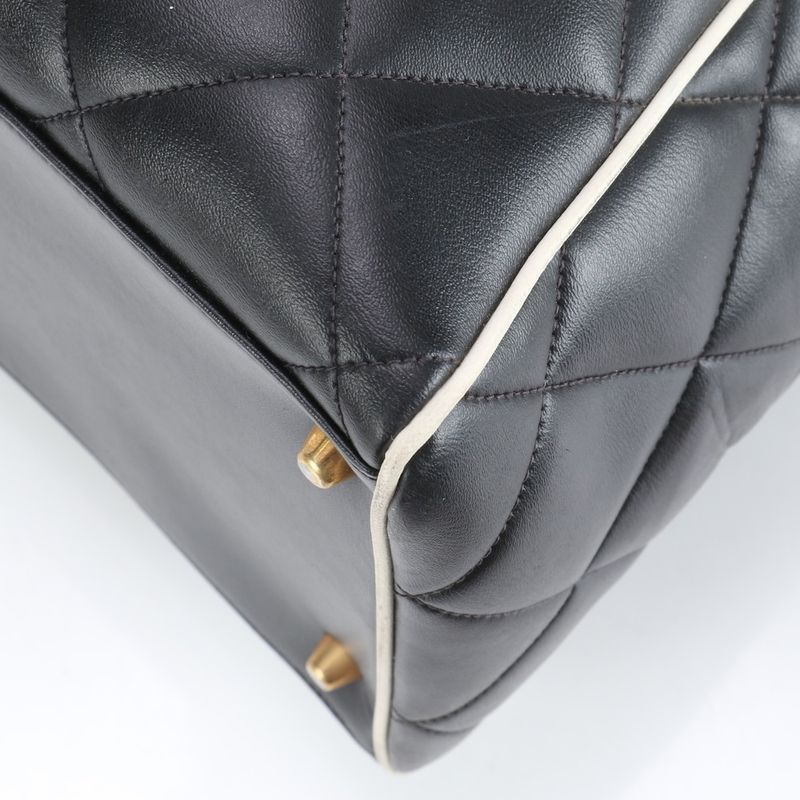 Chanel With Serial Seal Matelasse Logo Leather Boston Bag Business Travel Hand