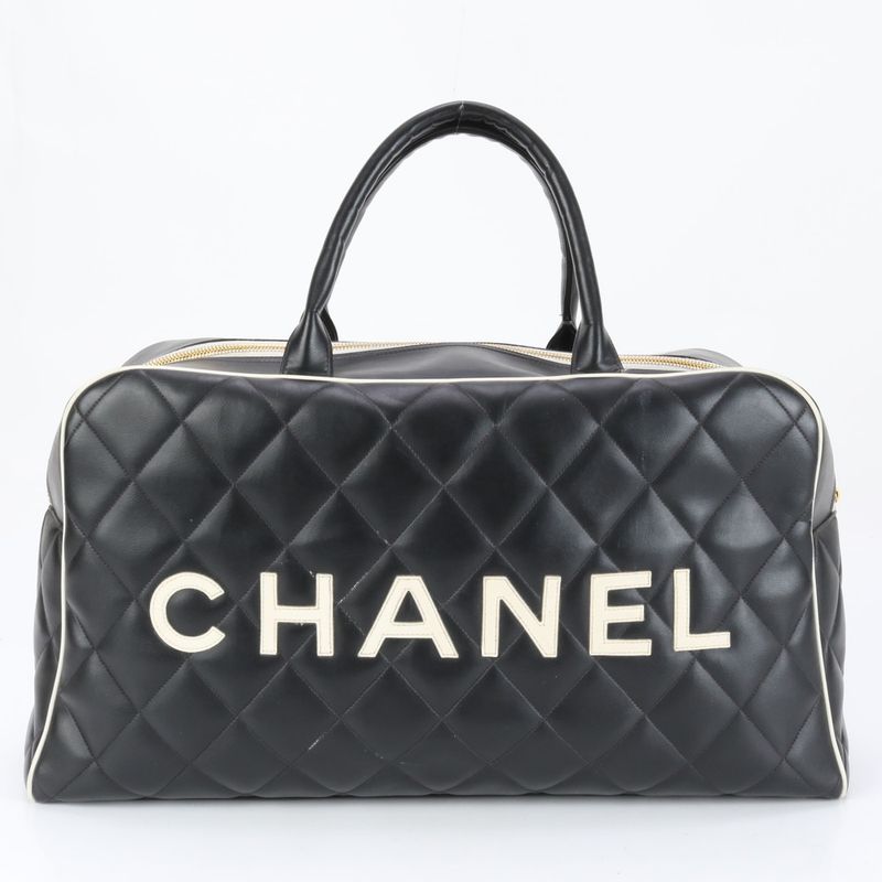 Chanel With Serial Seal Matelasse Logo Leather Boston Bag Business Travel Hand