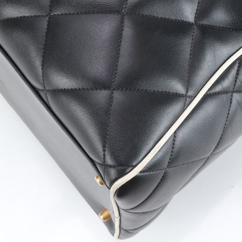 Chanel With Serial Seal Matelasse Logo Leather Boston Bag Business Travel Hand