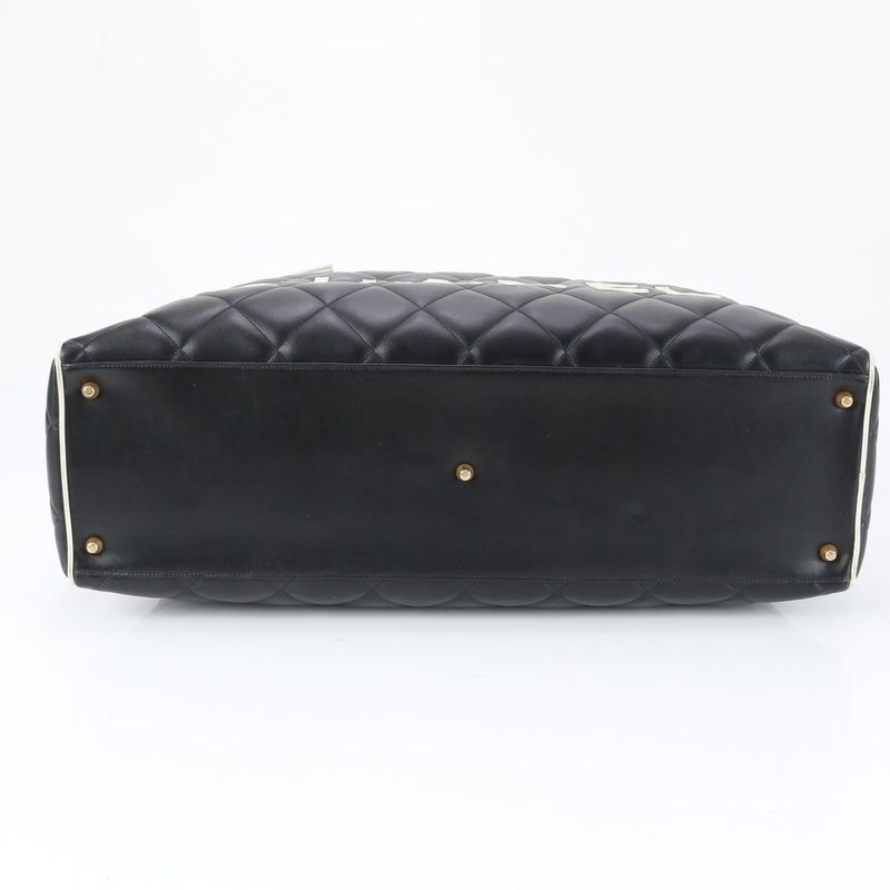 Chanel With Serial Seal Matelasse Logo Leather Boston Bag Business Travel Hand