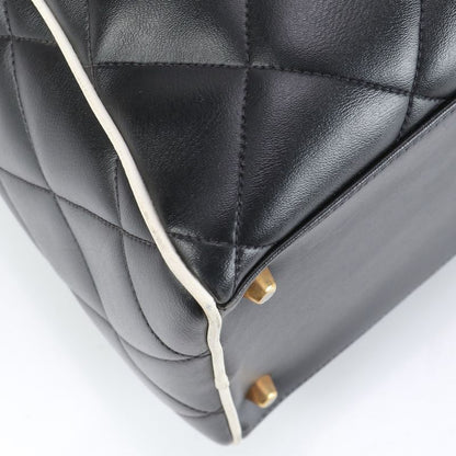 Chanel With Serial Seal Matelasse Logo Leather Boston Bag Business Travel Hand