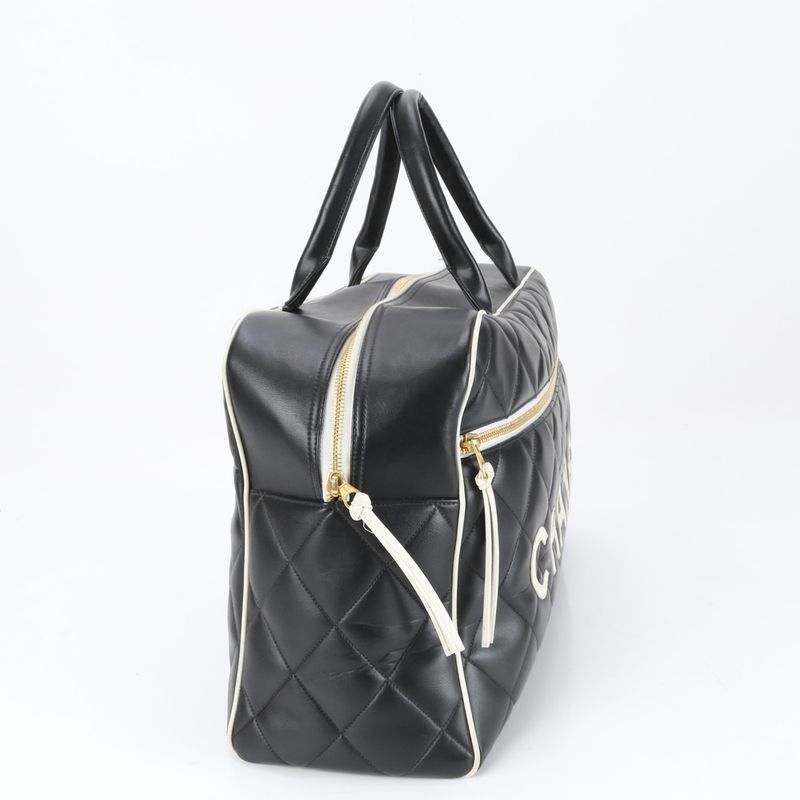 Chanel With Serial Seal Matelasse Logo Leather Boston Bag Business Travel Hand