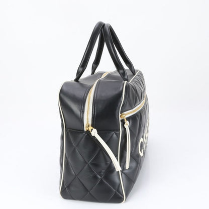 Chanel With Serial Seal Matelasse Logo Leather Boston Bag Business Travel Hand
