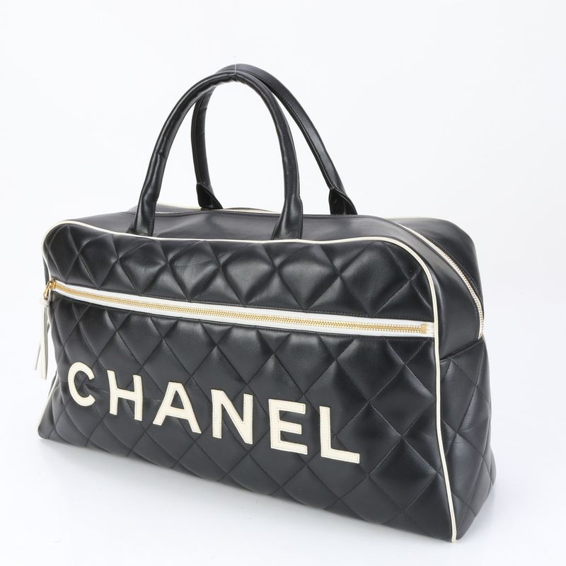 Chanel With Serial Seal Matelasse Logo Leather Boston Bag Business Travel Hand