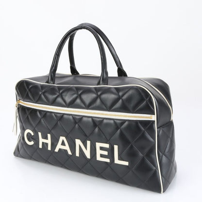 Chanel With Serial Seal Matelasse Logo Leather Boston Bag Business Travel Hand