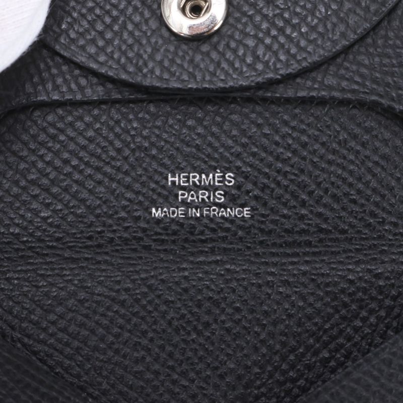 Hermes Bastia Vaux Epson Leather Coin Case Black Coin Purse Compact Genuine