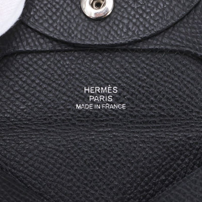 Hermes Bastia Vaux Epson Leather Coin Case Black Coin Purse Compact Genuine