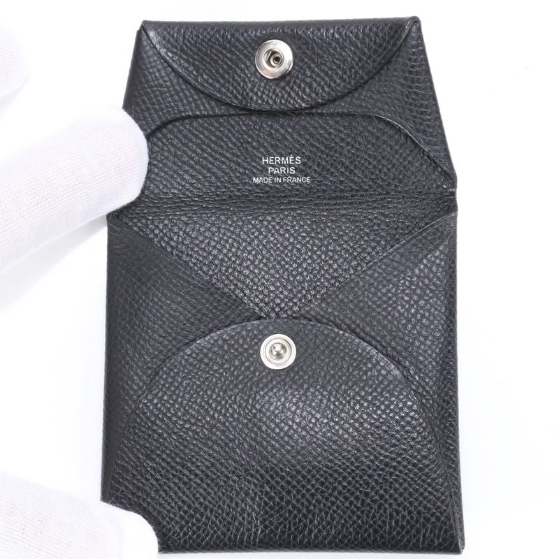 Hermes Bastia Vaux Epson Leather Coin Case Black Coin Purse Compact Genuine
