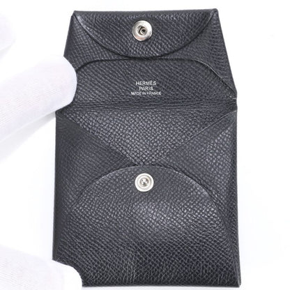 Hermes Bastia Vaux Epson Leather Coin Case Black Coin Purse Compact Genuine