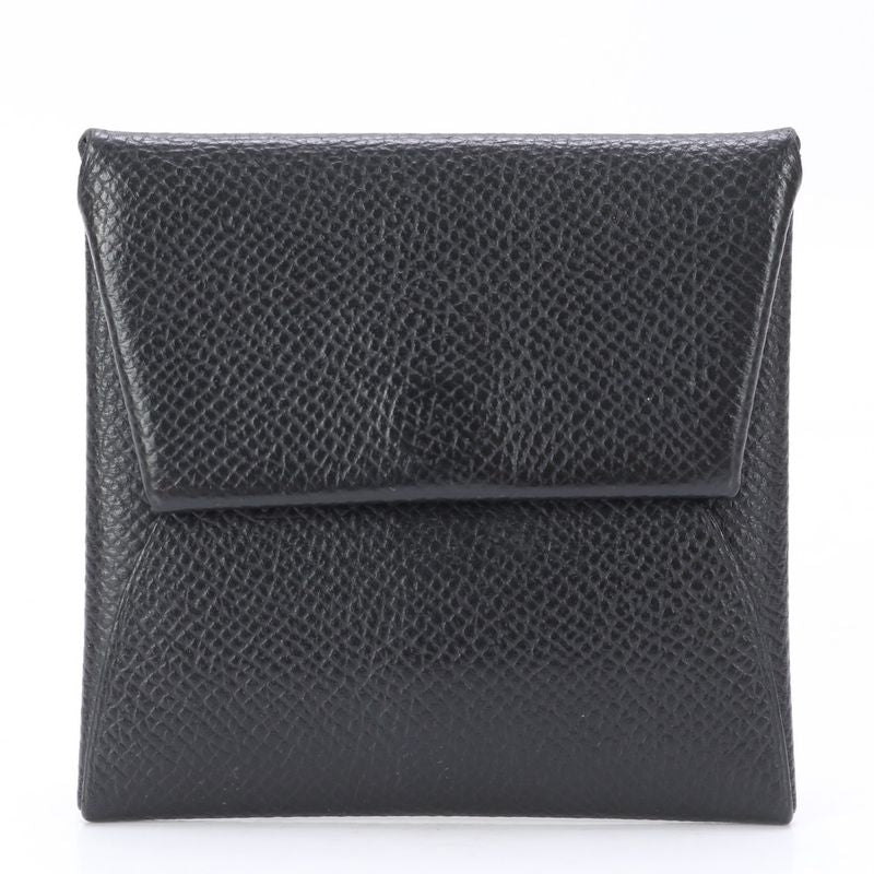 Hermes Bastia Vaux Epson Leather Coin Case Black Coin Purse Compact Genuine