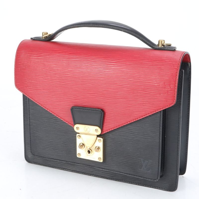 No Sticky Louis Vuitton Epi Monceau Noir Black Castilian Red 2WAY Shoulder Bag