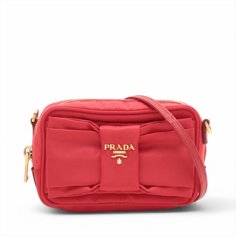 Prada Tessuto Nylon Ribbon Mini Shoulder Bag Crossbody Red Hand Tote Women's