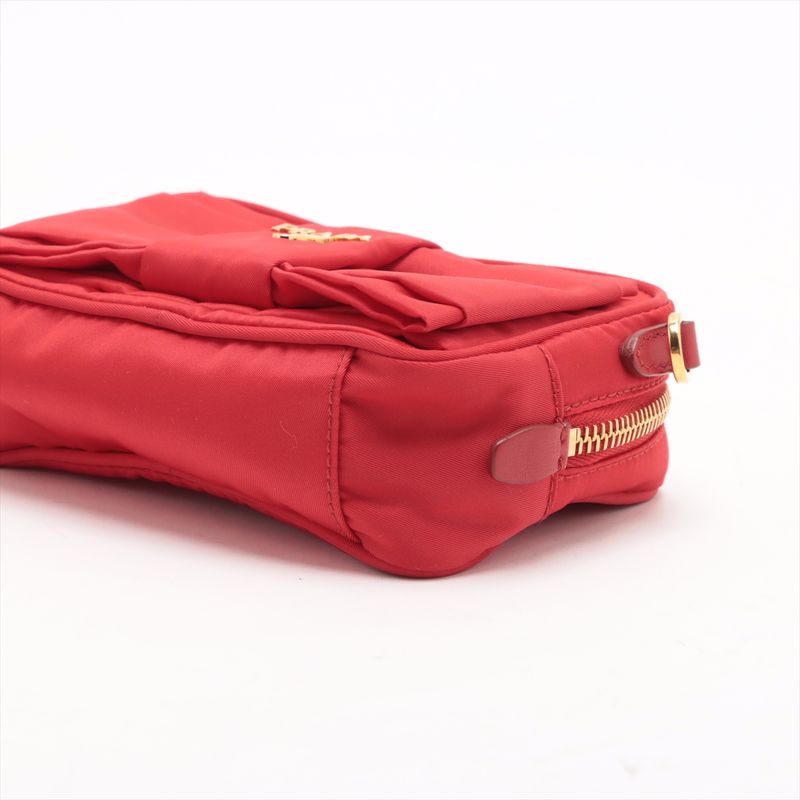 Prada Tessuto Nylon Ribbon Mini Shoulder Bag Crossbody Red Hand Tote Women's
