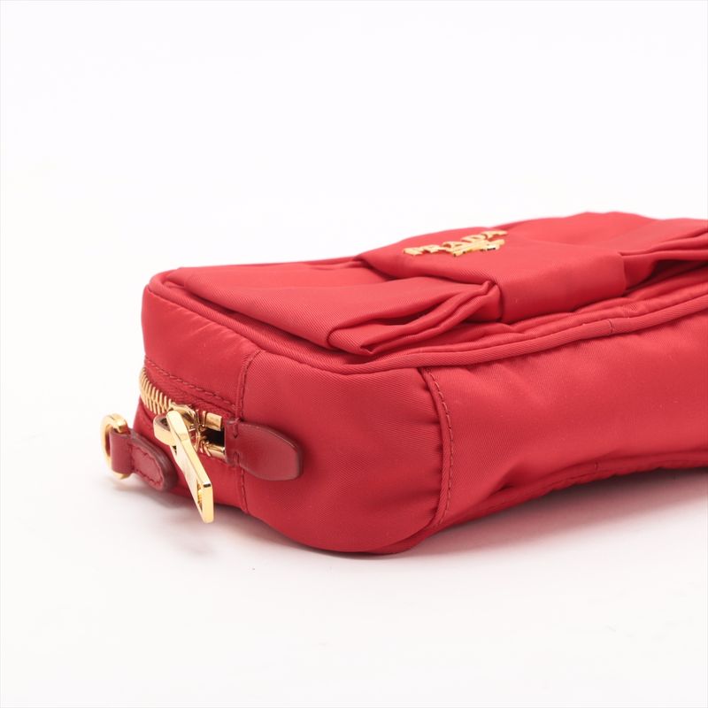 Prada Tessuto Nylon Ribbon Mini Shoulder Bag Crossbody Red Hand Tote Women's