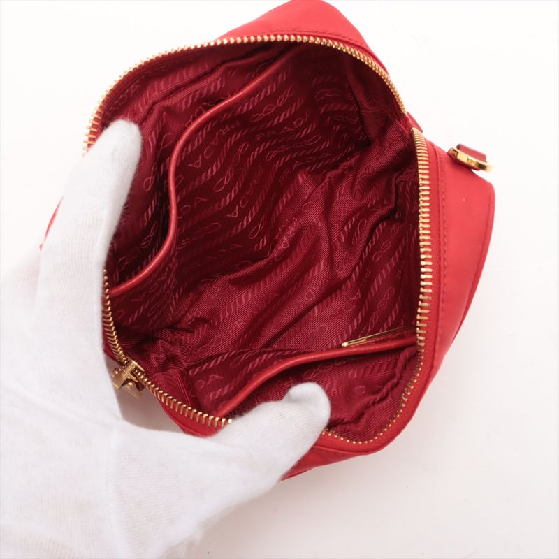 Prada Tessuto Nylon Ribbon Mini Shoulder Bag Crossbody Red Hand Tote Women's