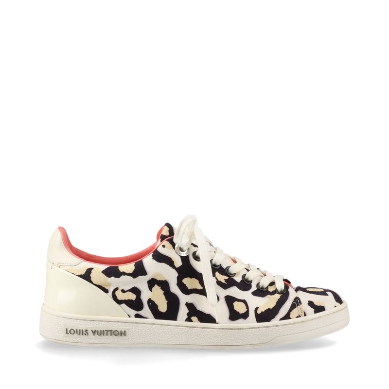 Louis Vuitton Leopard Pattern Low Cut Sneakers Lace Up Shoes Flat Shoes Canvas