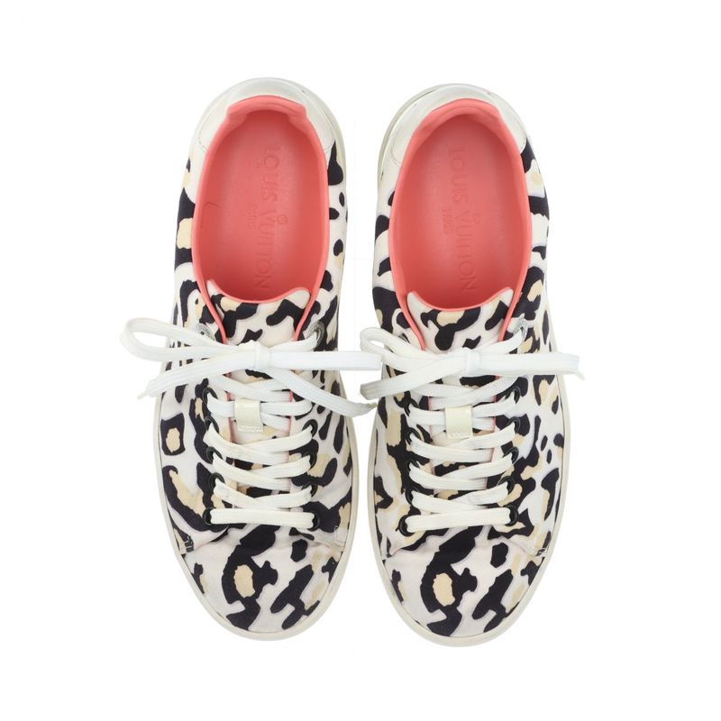Louis Vuitton Leopard Pattern Low Cut Sneakers Lace Up Shoes Flat Shoes Canvas
