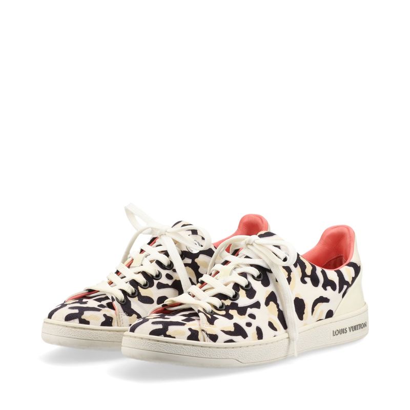 Louis Vuitton Leopard Pattern Low Cut Sneakers Lace Up Shoes Flat Shoes Canvas
