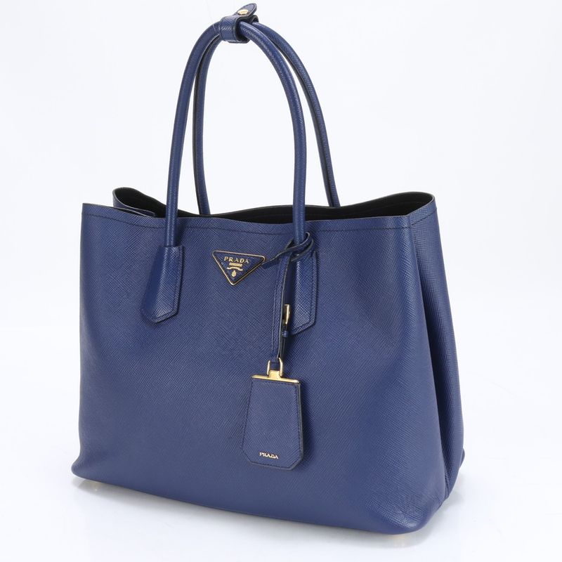 Prada Saffiano Blue Leather Tote Bag Shoulder Hand A4 Ladies RRM Bv7-1