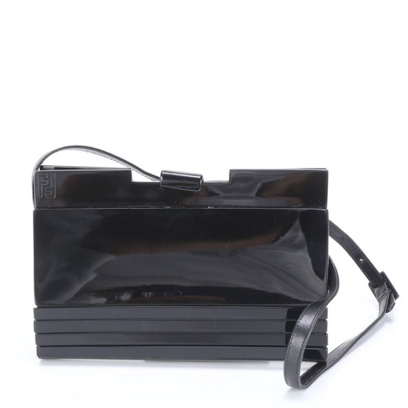 Vintage Fendi FF Logo Leather Shoulder Bag Shoulder Tote Hand Black Women ECE